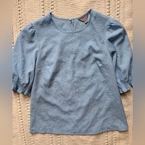 Ted Baker Blue Floral Feminine Embroidered Puff Sleeve Blouse Top Size Small